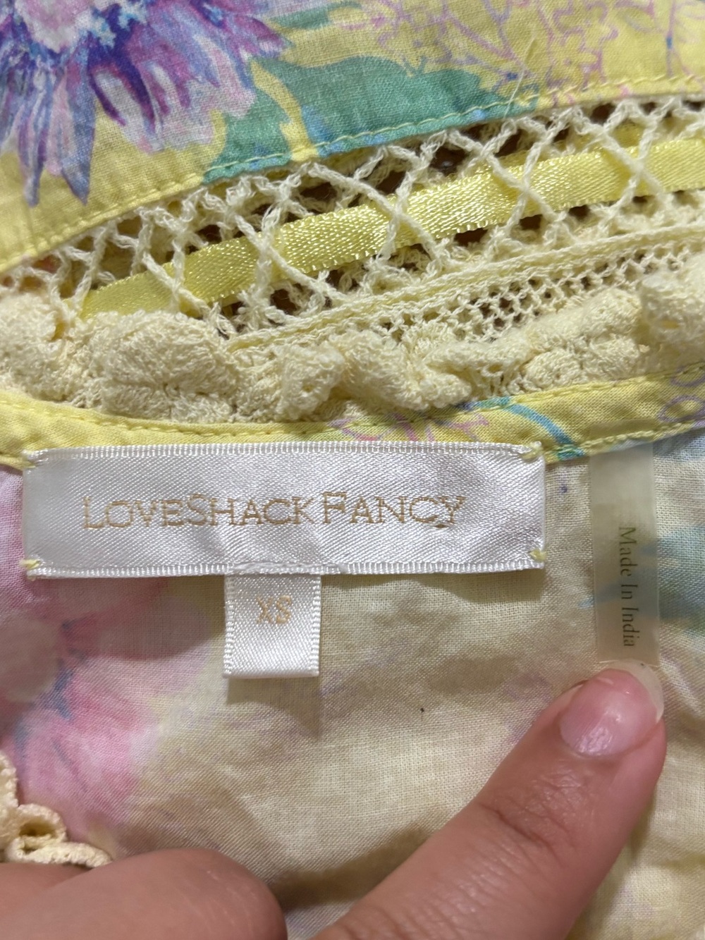 LOVESHACK FANCY Women’s Yellow Floral Crochet-Trim Tie-Front Crop Top - Picture 10 of 13
